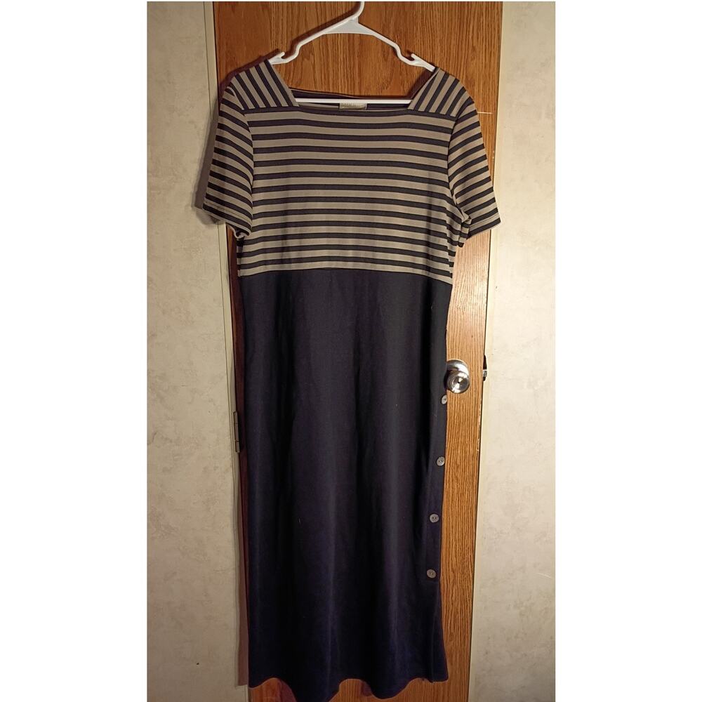 Coldwater Creek Maxi Dress Striped Square Neck Button Side Minimalist USA Large